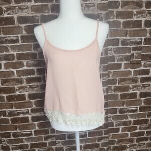 Liberty Love Spaghetti Tank Top Women’s Medium Pink White Lace 100% Polyester